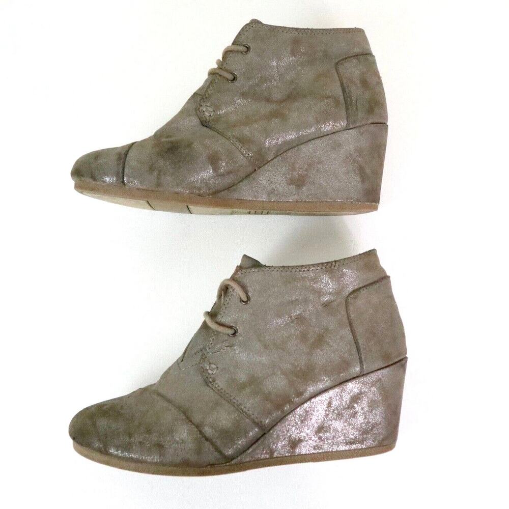 Toms Women's Size 10 Wedge Ankle Booties Chukka Metallic Mocha Tan - Picture 4 of 11